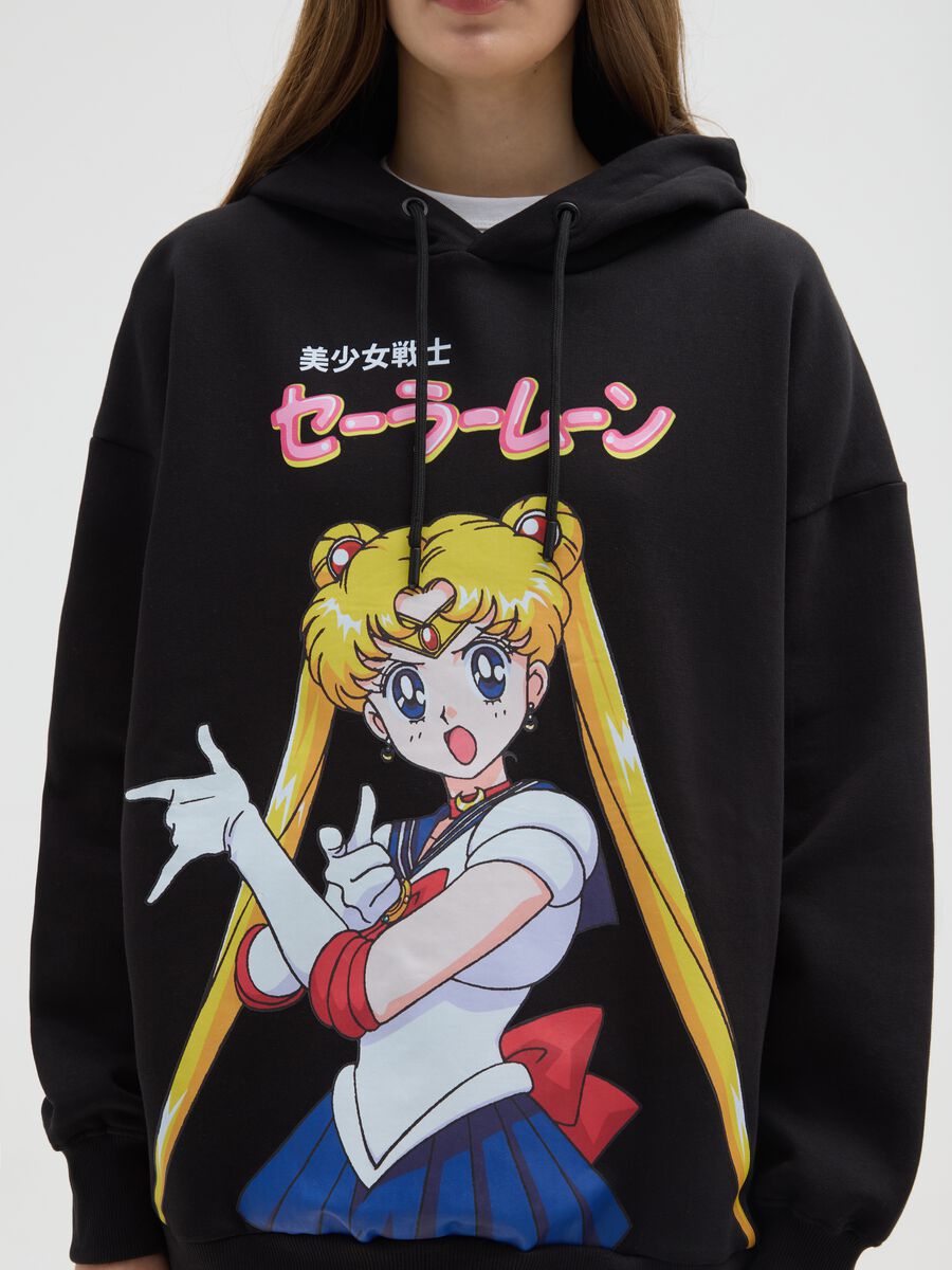 Black regular fit cotton blend sweatshirt with Sailor Moon print_3