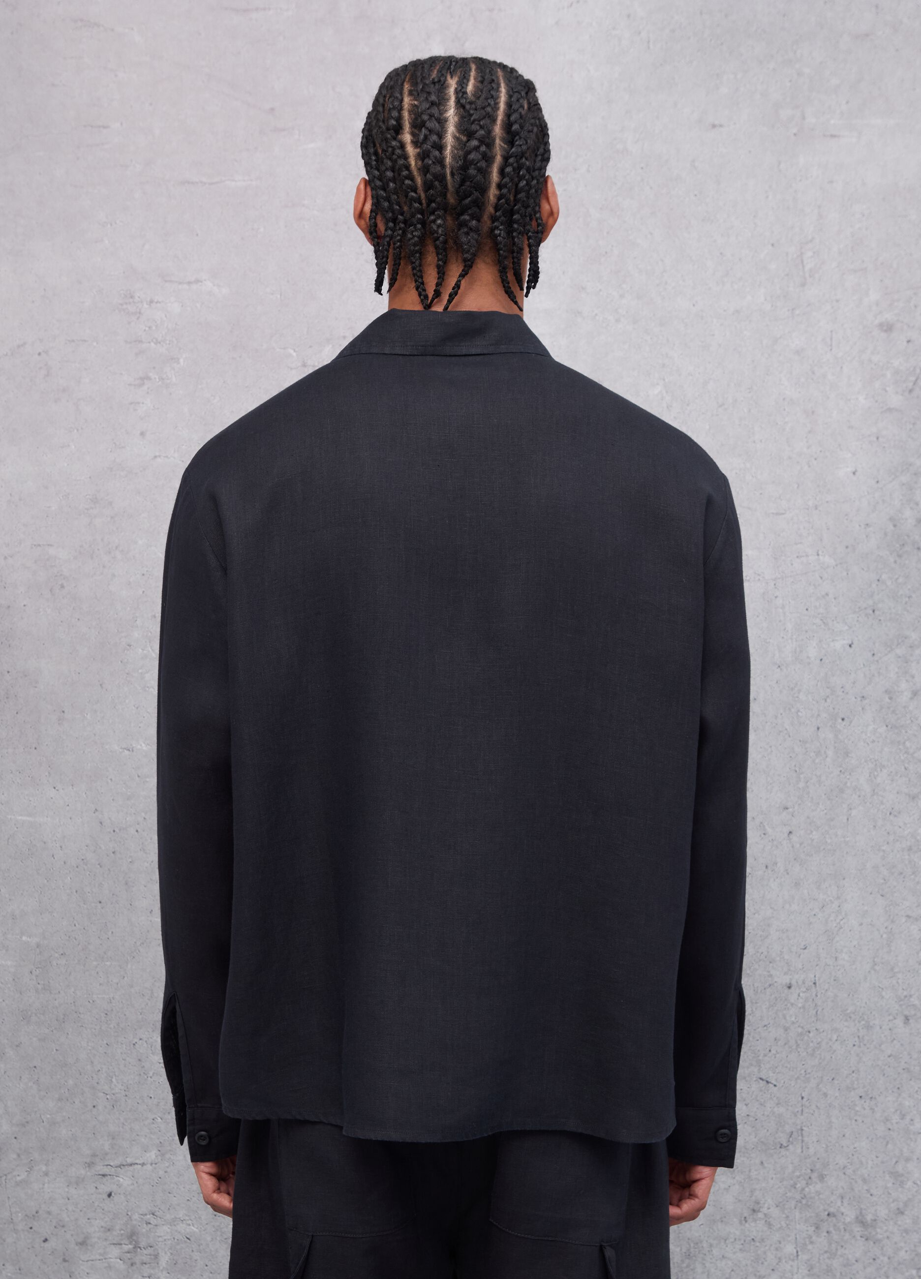 100% Linen Cargo Shirt Black