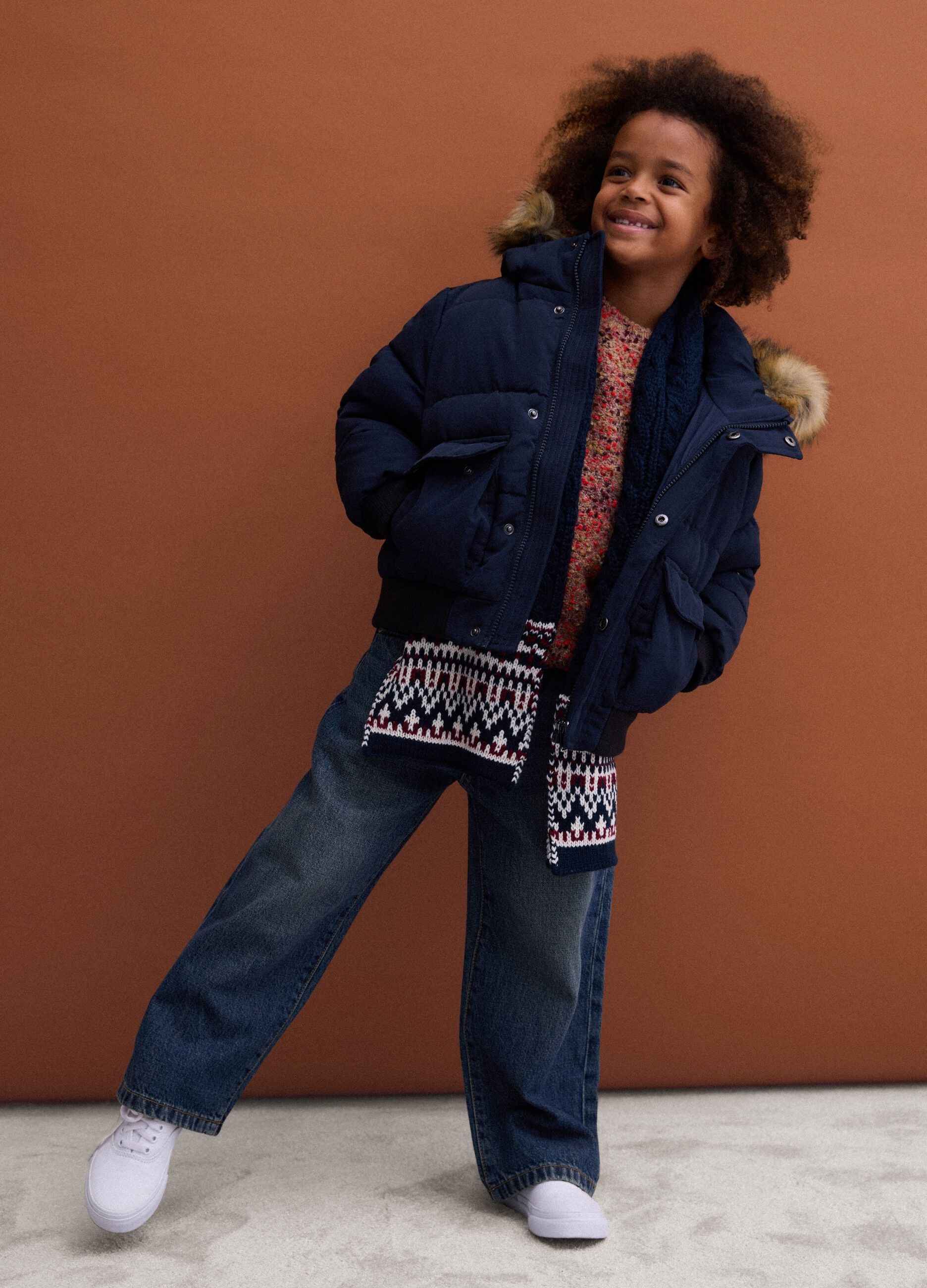 Sciarpa blu navy jacquard a trecce