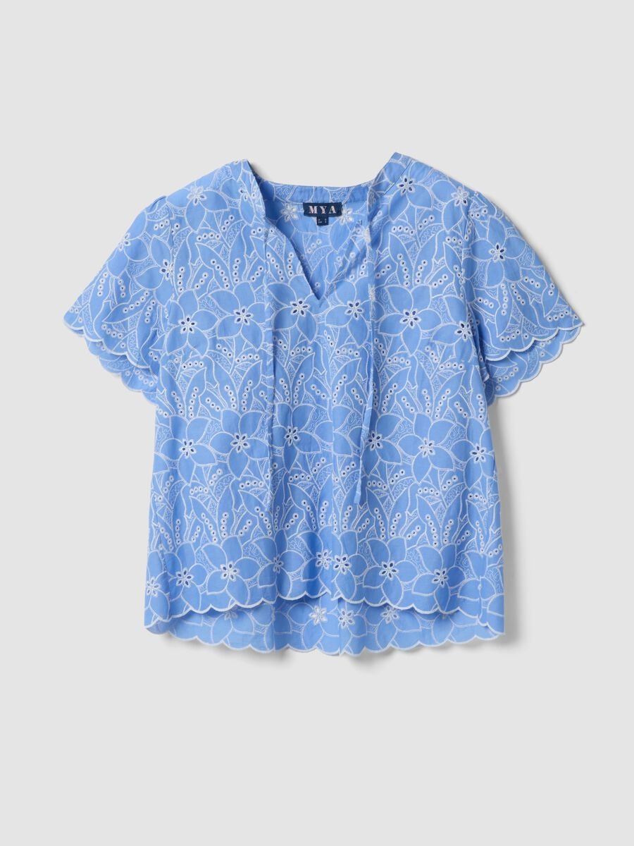 Sky-blue pure cotton broderie anglaise blouse_4