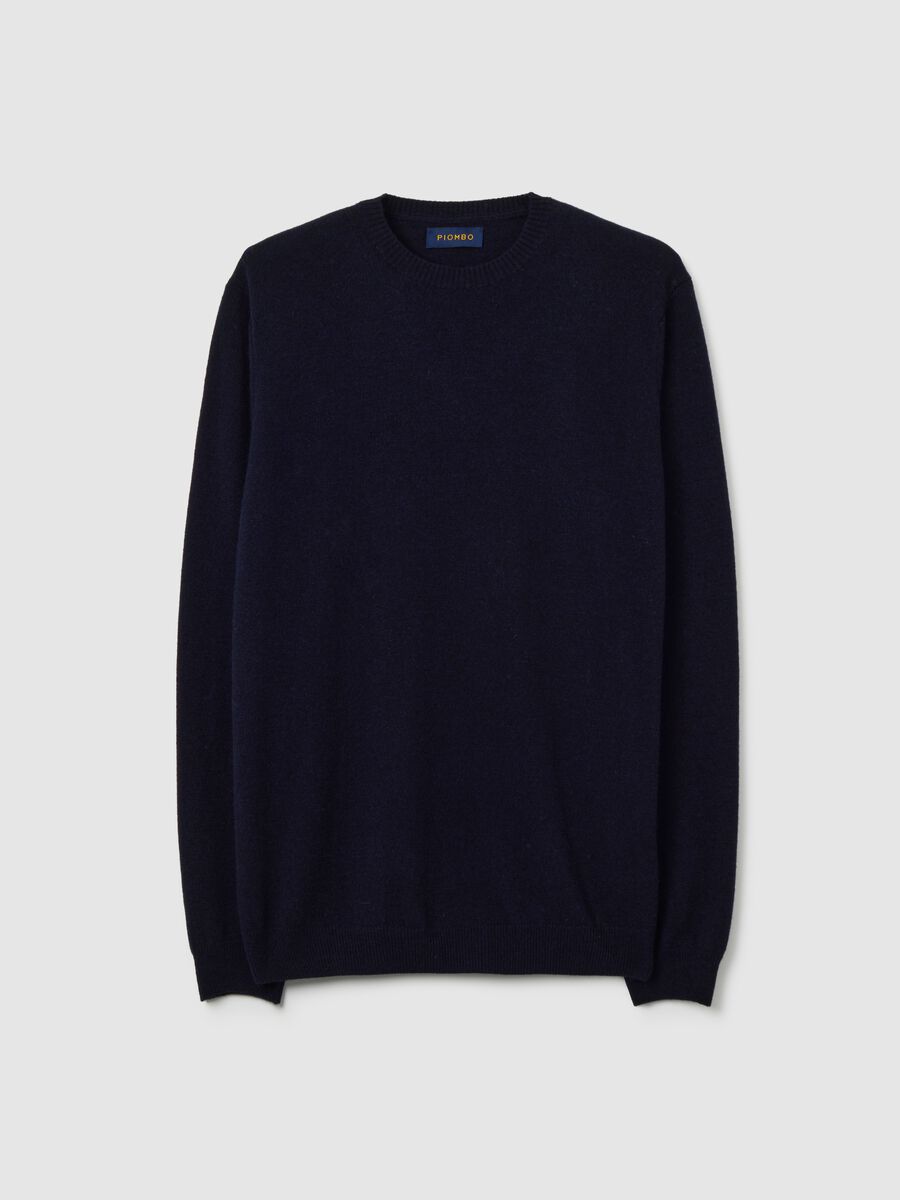 Blue pure lambswool sweater, regular fit with a round neck_4