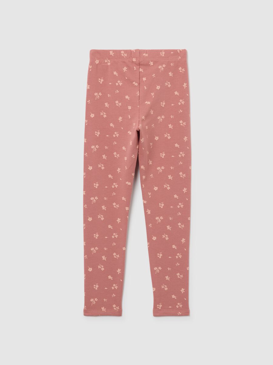 Leggings skinny da bambina in cotone rosa con stampe floreali_1