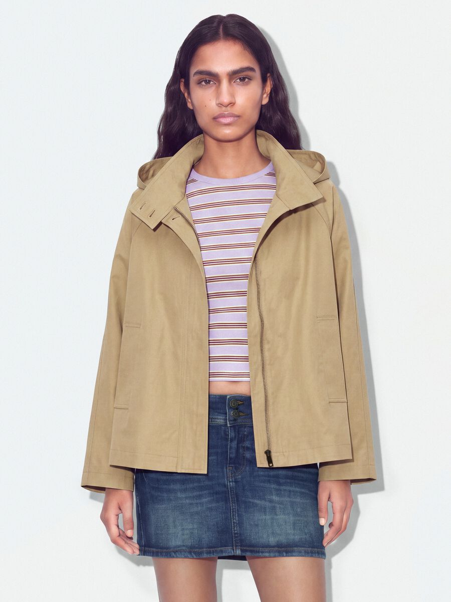 Parka beige in misto cotone con cappuccio regular fit_0