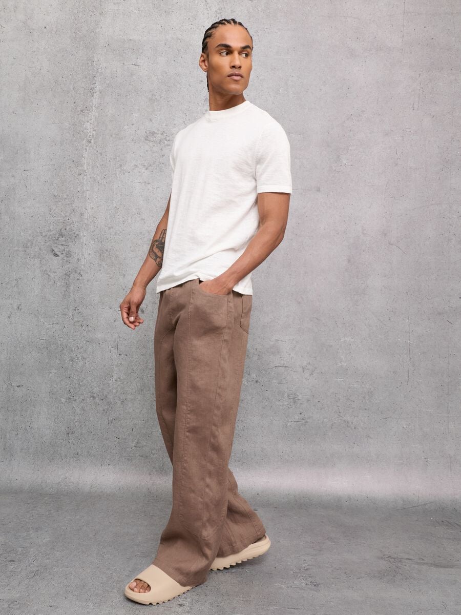100% Linen Wide Leg Pants Mocha_5