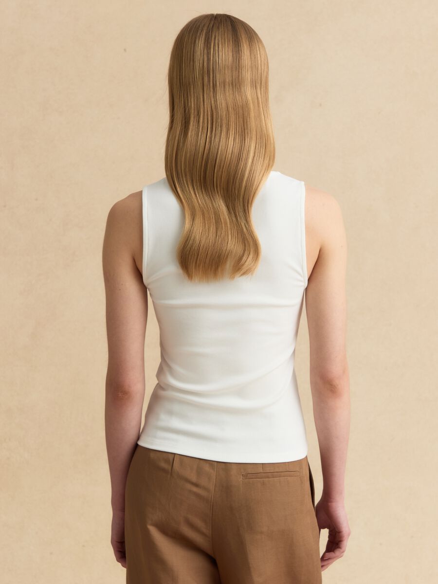 White stretch viscose tank top with embroidered detail_3