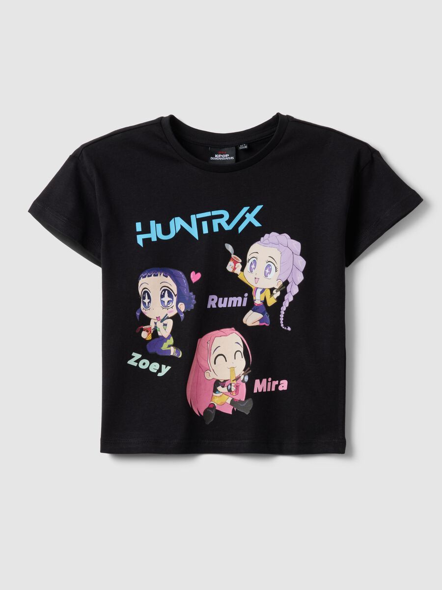 T-shirt nera in puro cotone con stampa K-Pop Demon Hunters regular fit_0