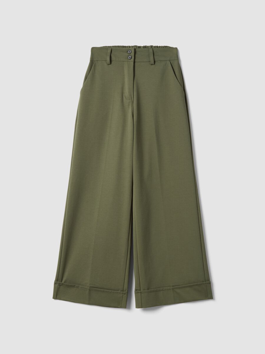 Pantaloni wide leg in misto cotone elasticizzato verdi regular fit_4