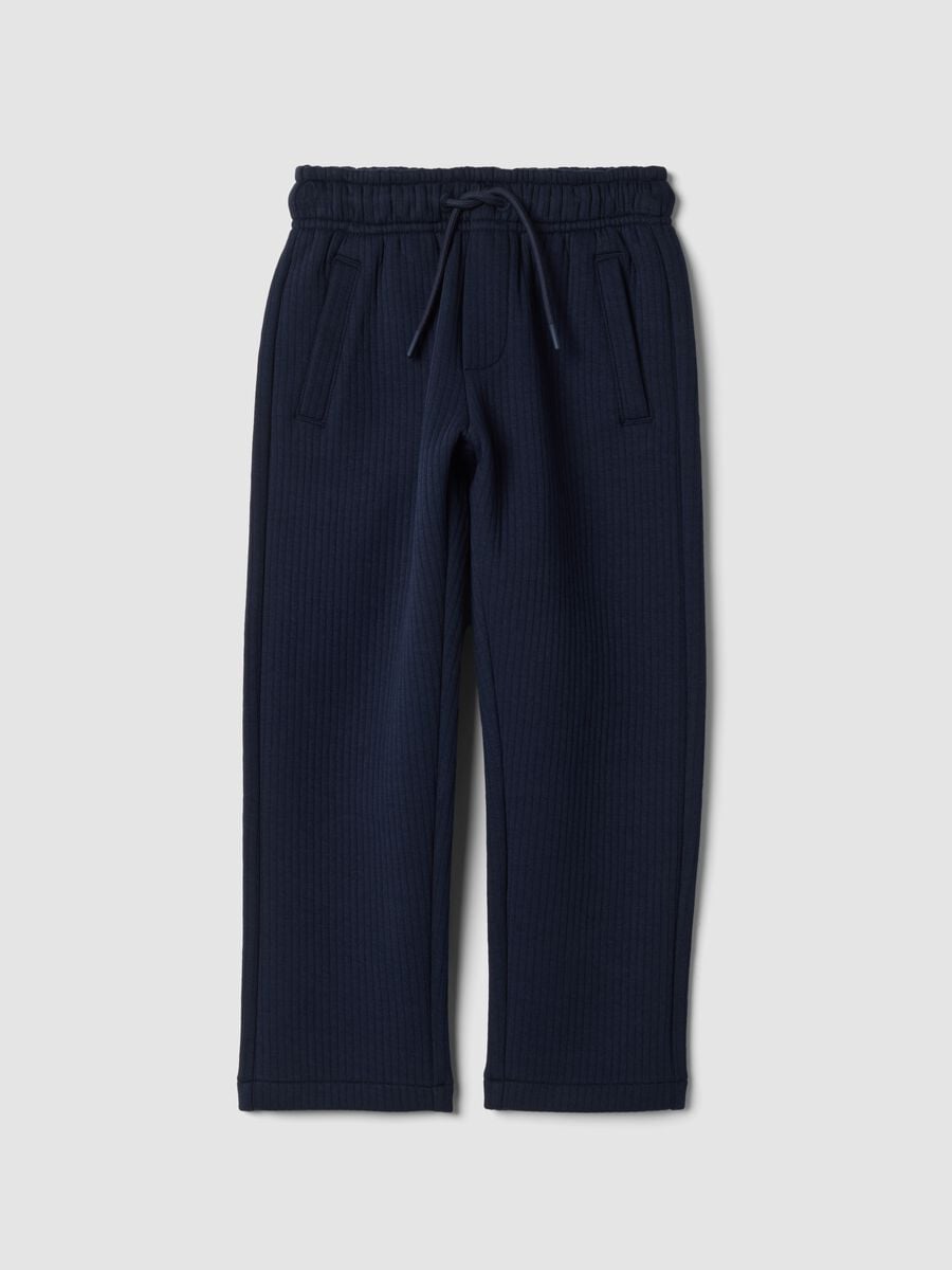 Blue ribbed cotton-blend trousers_0