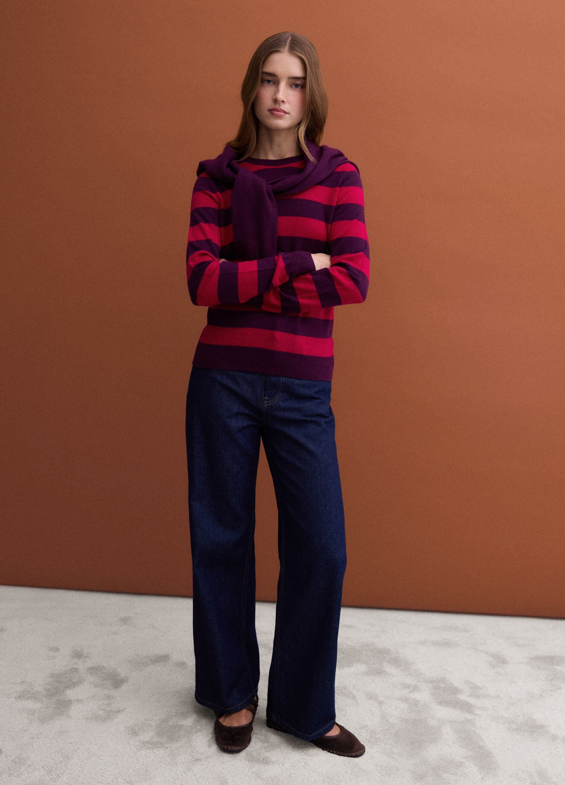 Red pure wool striped crew-neck jumper