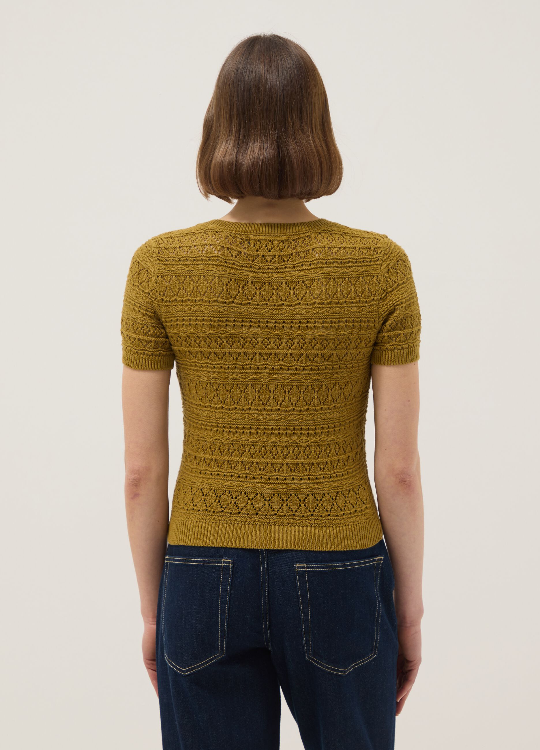 Yellow pure cotton regular fit knitted shirt