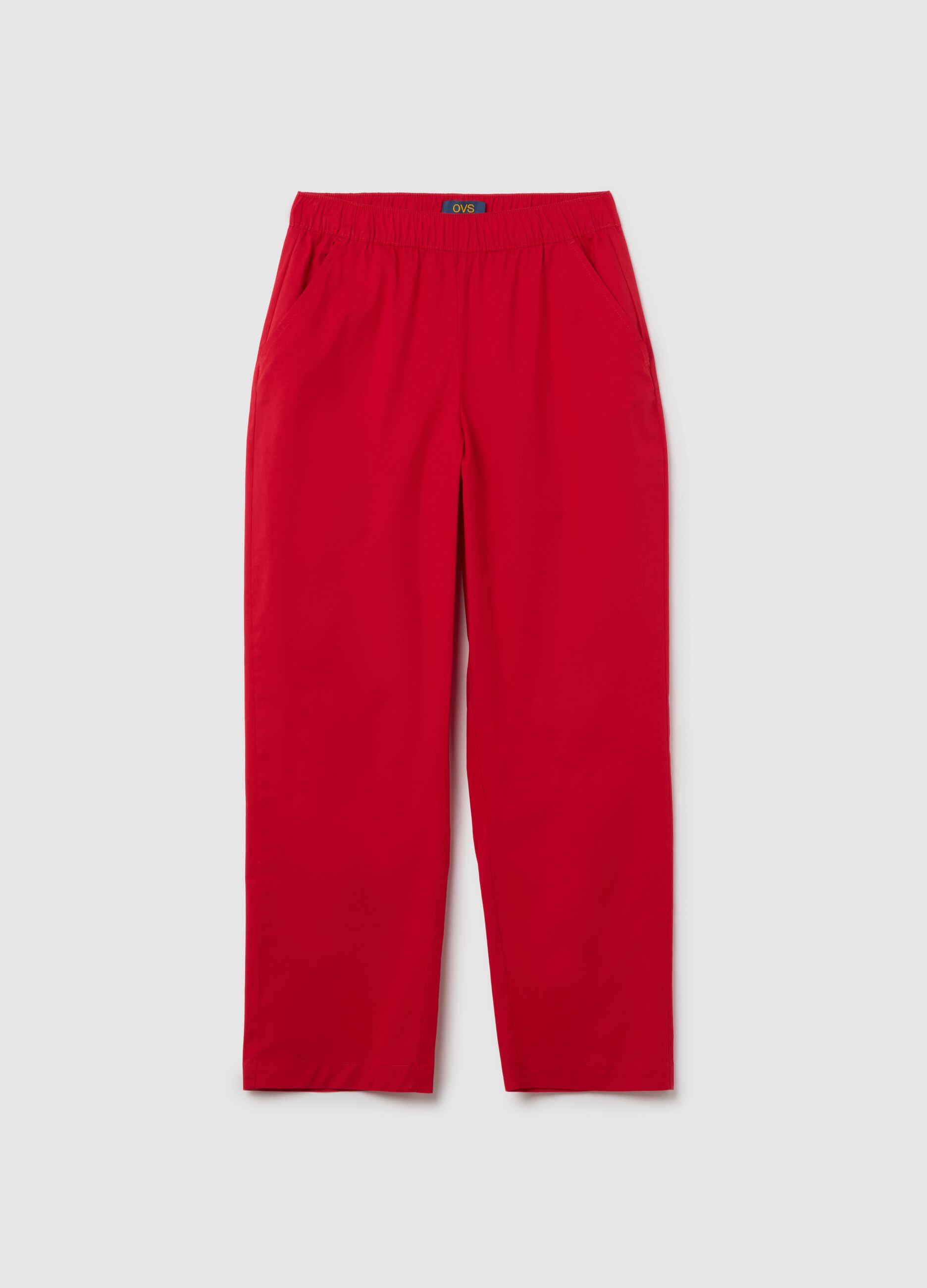 Women's red regular fit stretch cotton trousers
