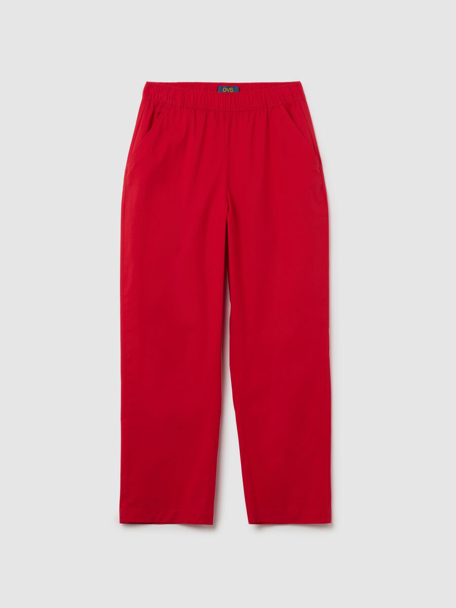 Women's red regular fit stretch cotton trousers_4