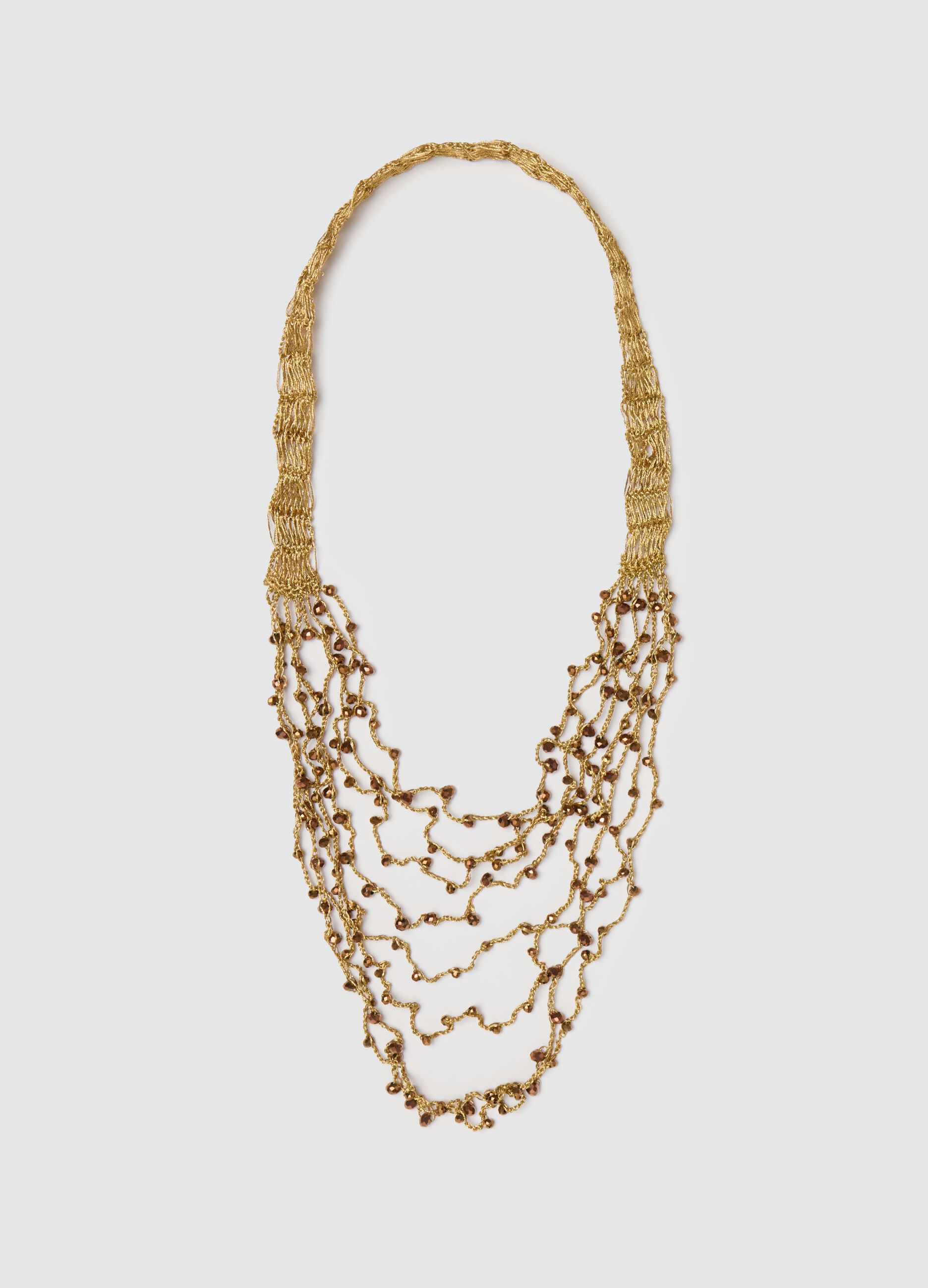 Gold multi-string necklace with beads