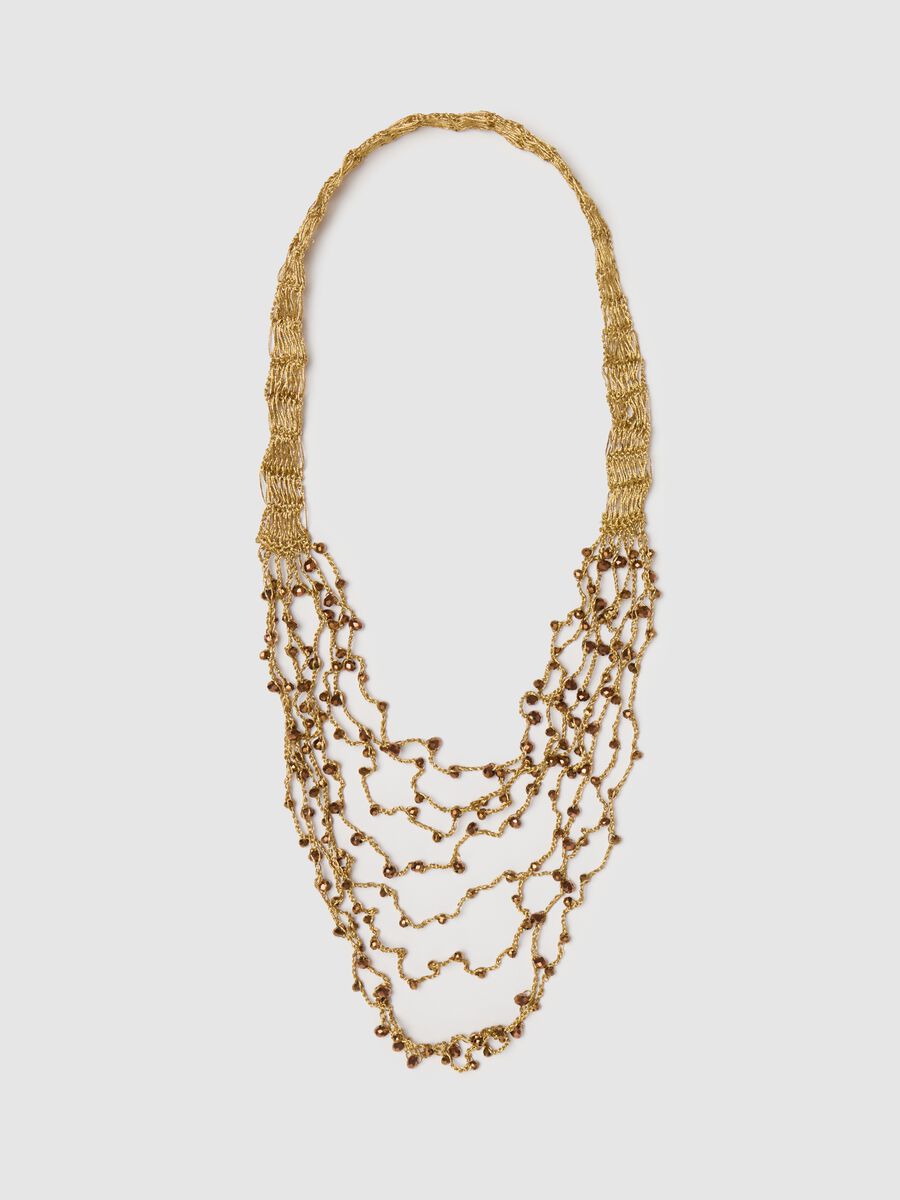 Gold multi-string necklace with beads_0
