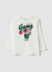 T-shirt bianca in puro cotone organico con stampa cagnolino per bimbo_0