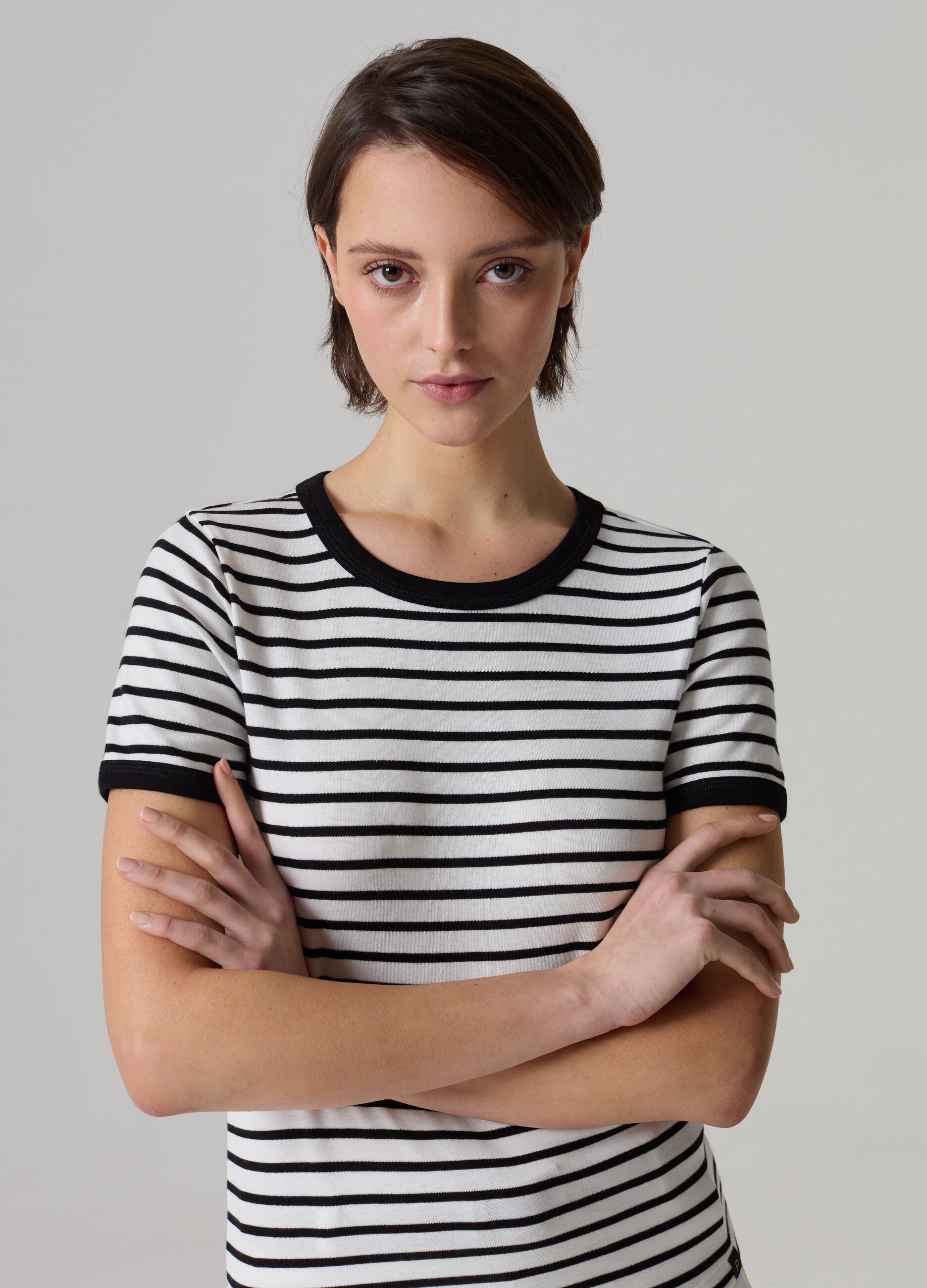 T-shirt a righe in cotone stretch