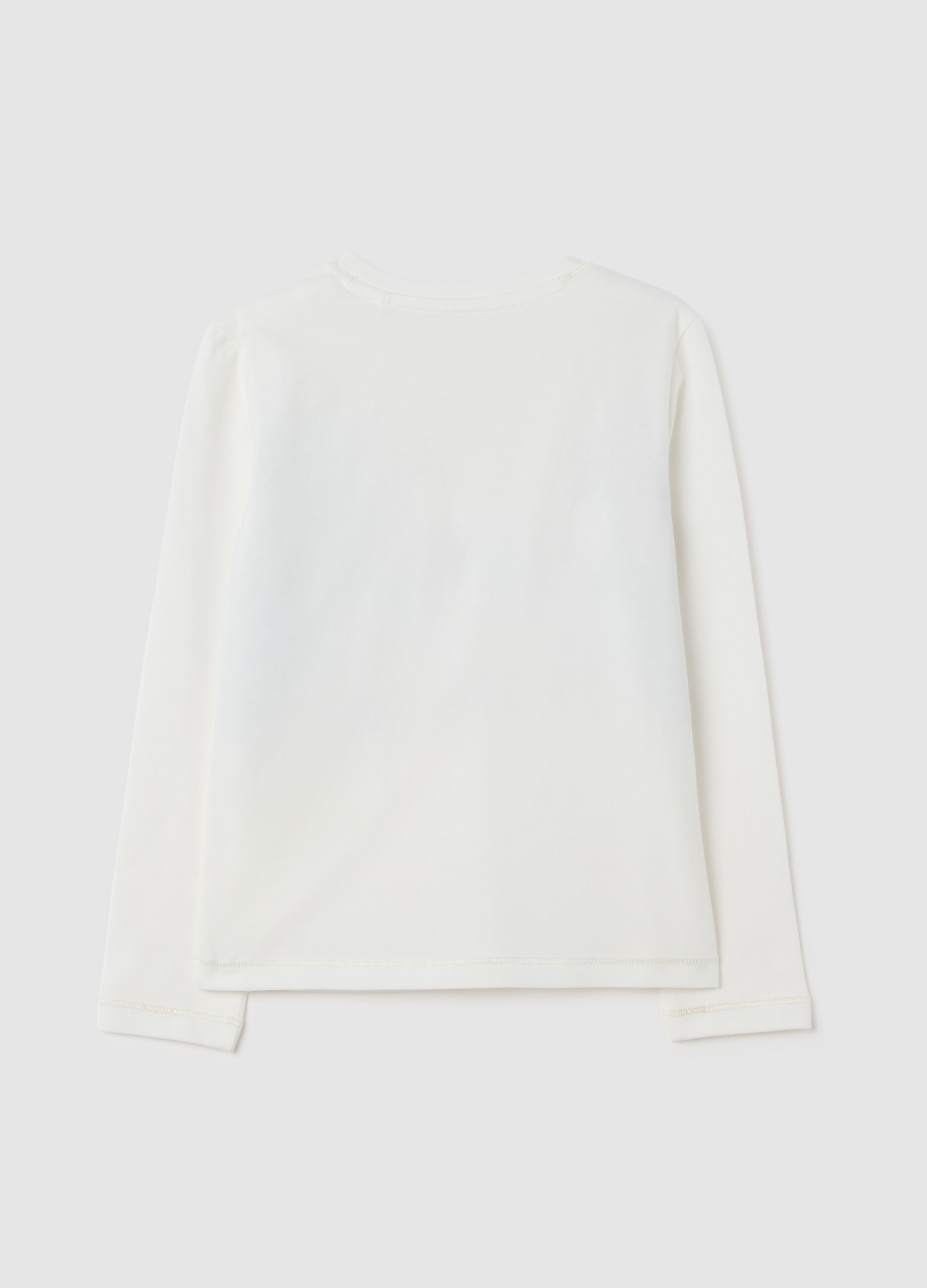 Girls' white stretchy cotton regular fit t-shirt with print