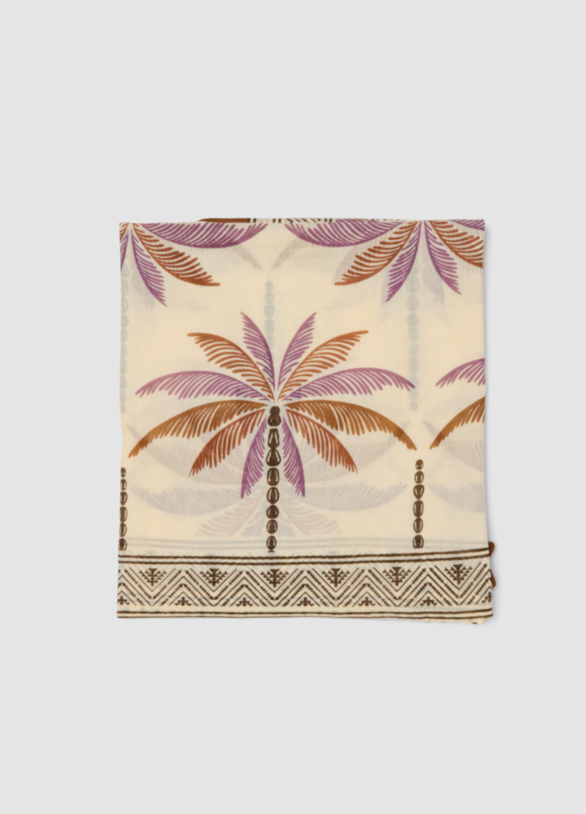 Brown pure cotton pareo with tropical print