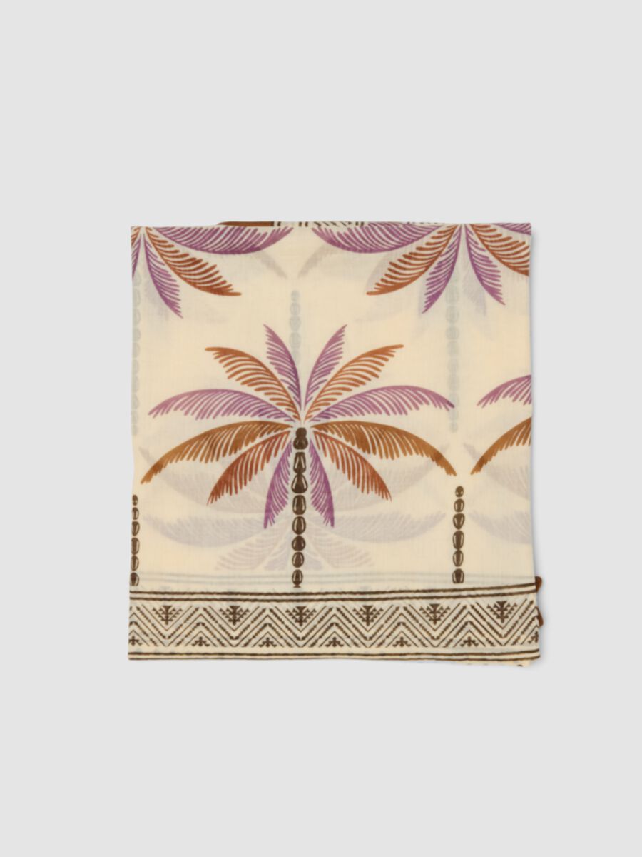 Pareo marrone in puro cotone con stampa tropicale_1