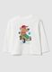 White pure organic cotton T-shirt with puppy print for baby boy_0