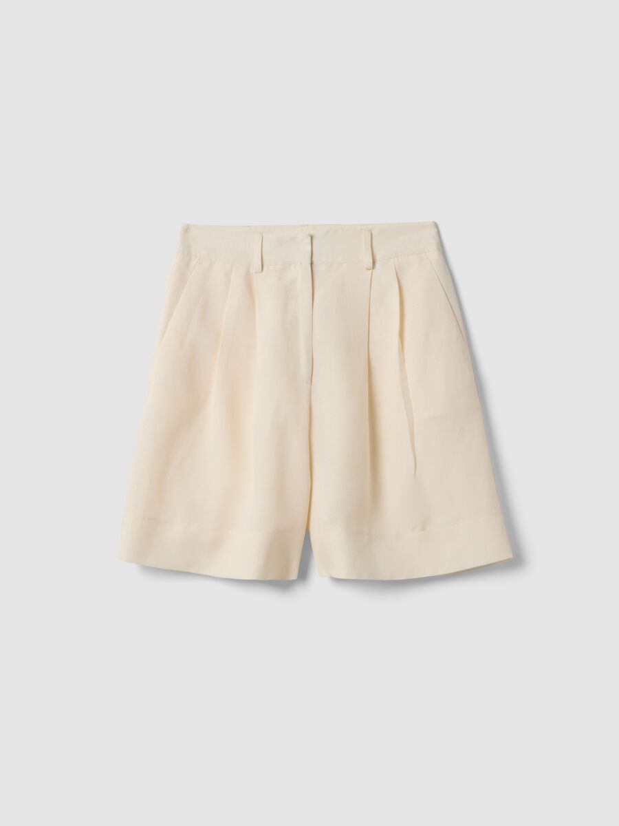 Shorts in misto lyocell e lino beige regular fit_4