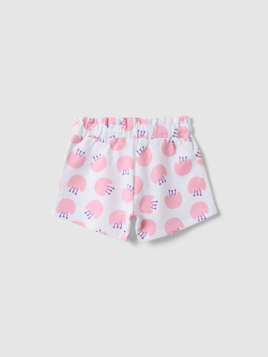 White cotton shorts for girls, regular fit with prints_1