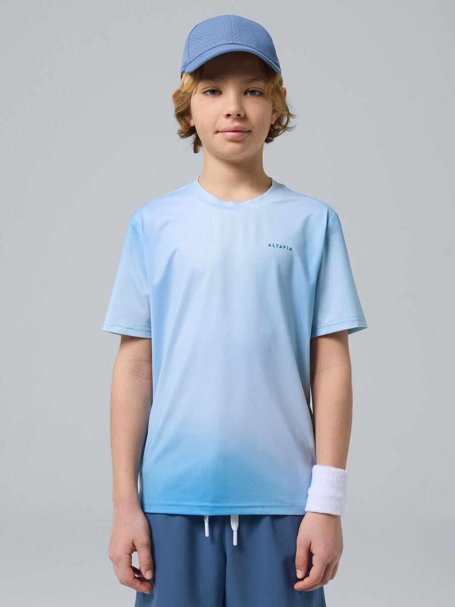 ALTAVIA COURT blue sports T-shirt in stretch technical fabric with tie-dye effect for boys_0