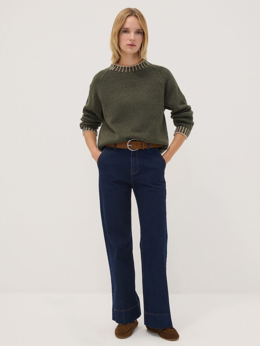 Green wool-blend jumper with contrast trims, regular fit_1