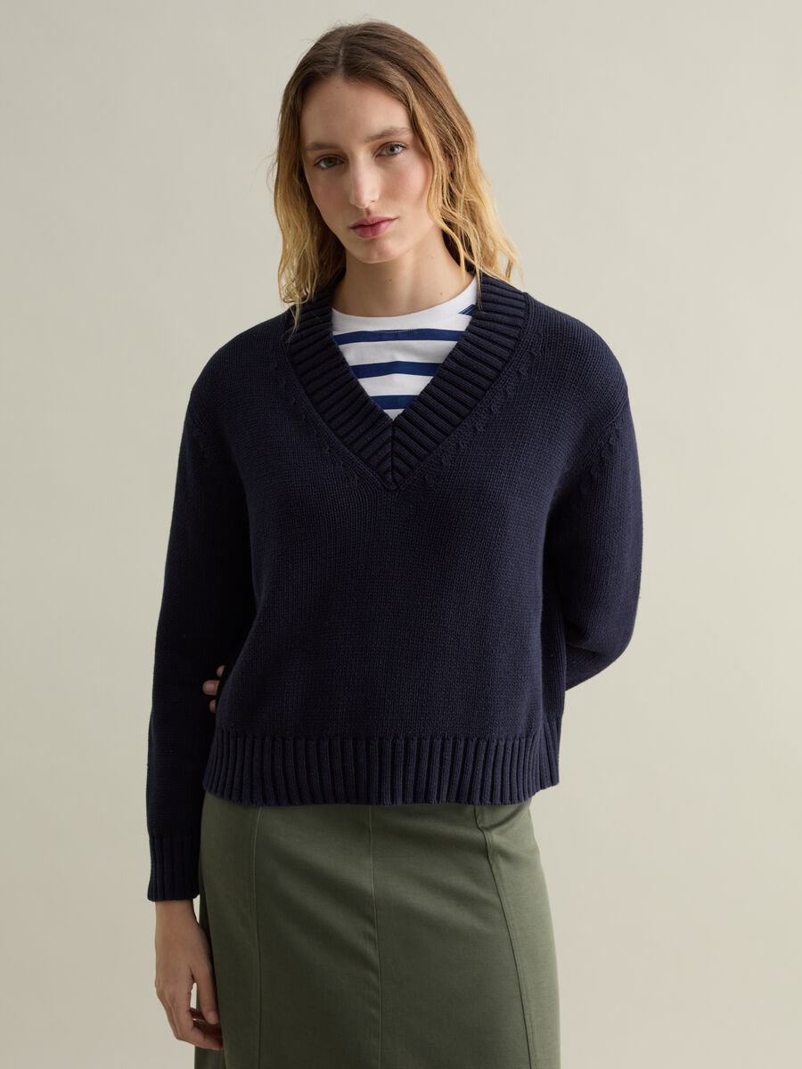 V-neck cotton pullover_0