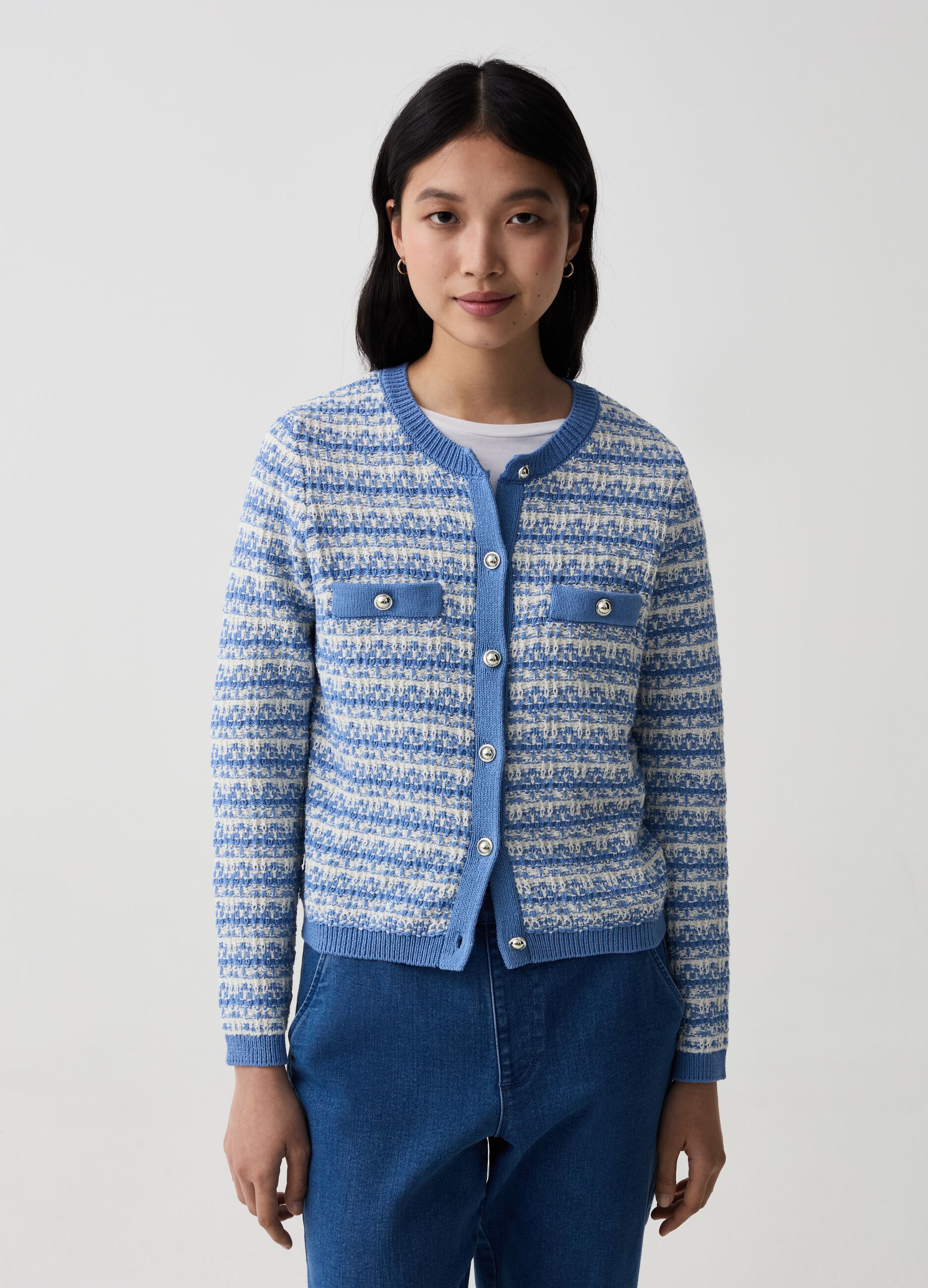 Ovs Giacca cardigan effetto tweed con bottoni lucidi