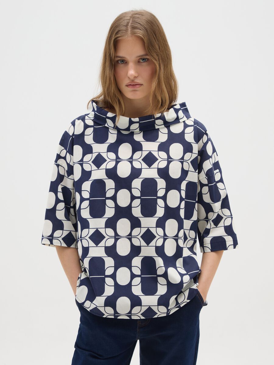 Multicolour Stretch Cotton Top with Print_0