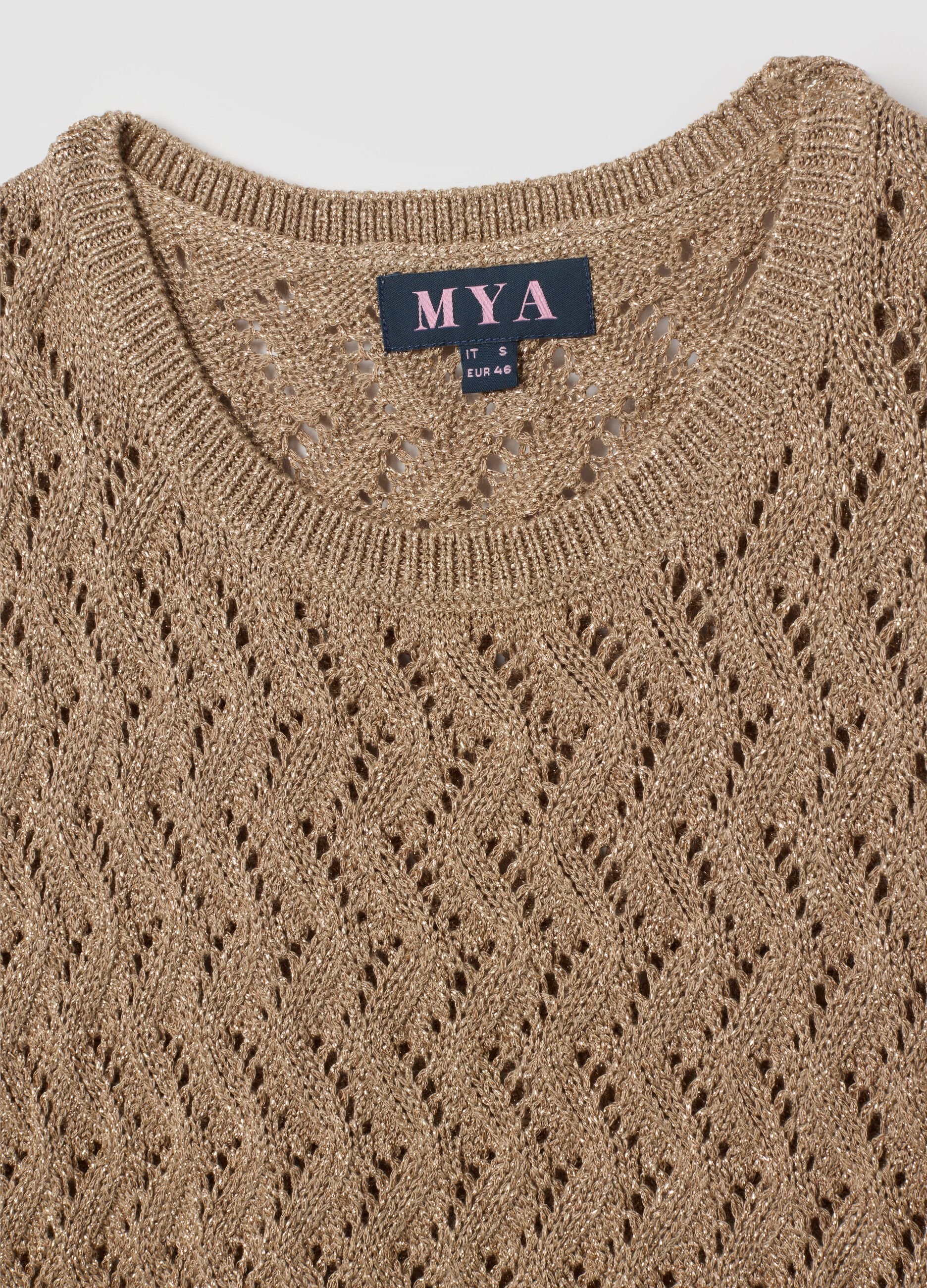 Top da donna in maglia marrone regular fit con frange