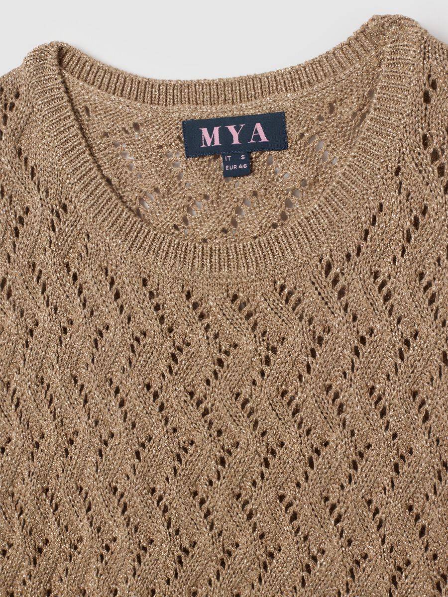 Brown knitted women's top regular fit with fringes_1