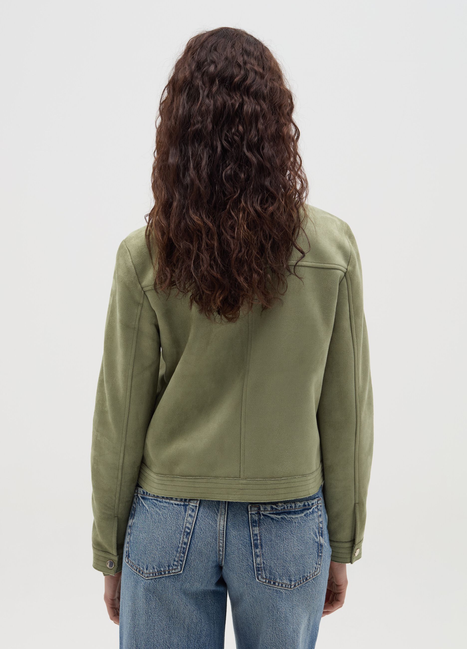 Short suede jacket with full-zip 