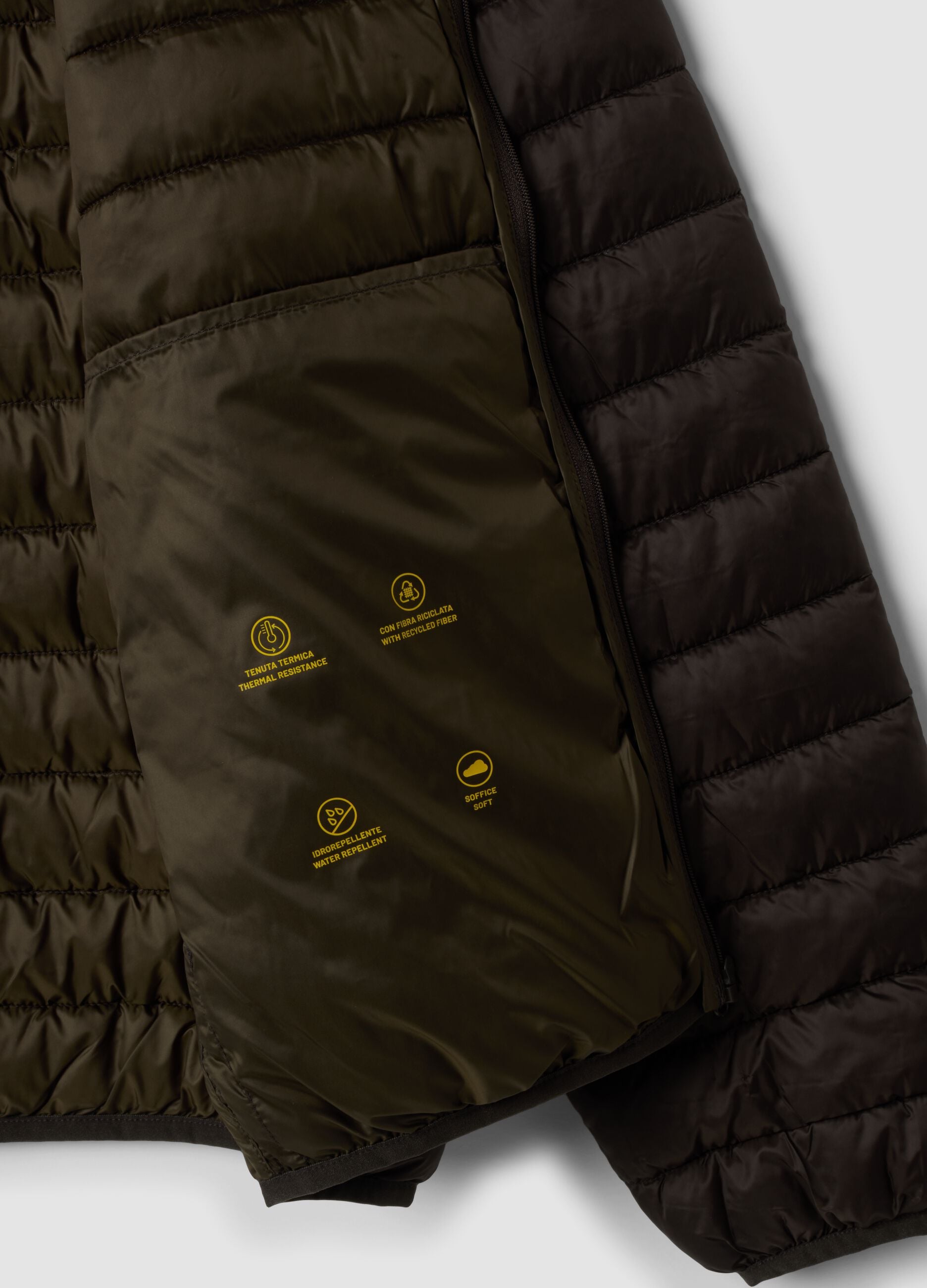 Brown Ultralight Padded Jacket, Regular Fit with Zip