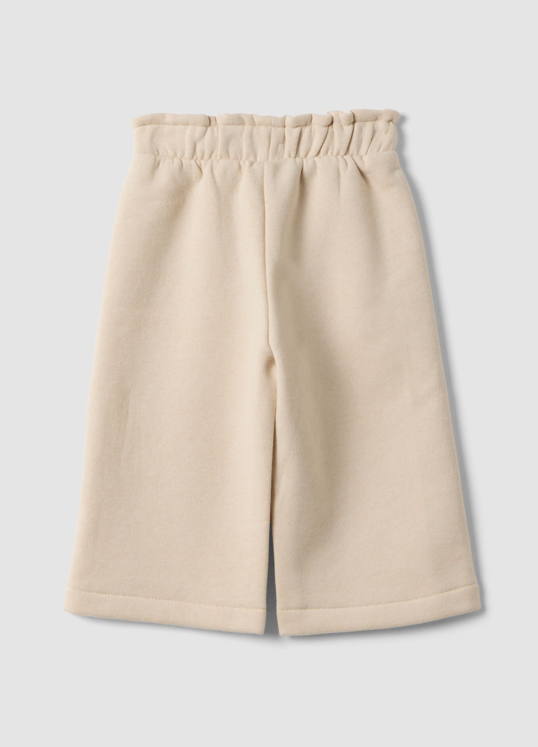 Beige wide-leg cotton-blend trousers