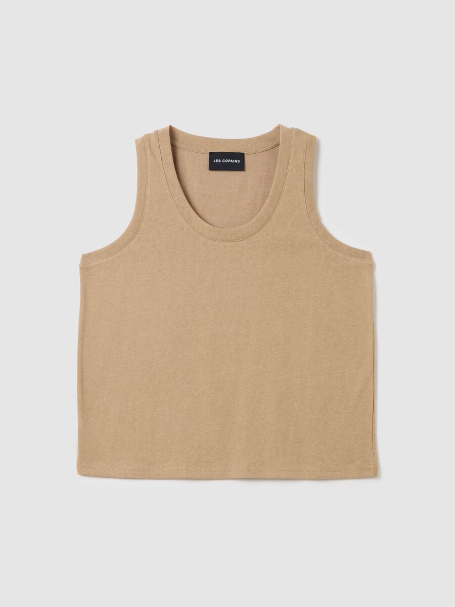 Beige tank top in cotton and polyester blend LES COPAINS HOUSEBRAND_0