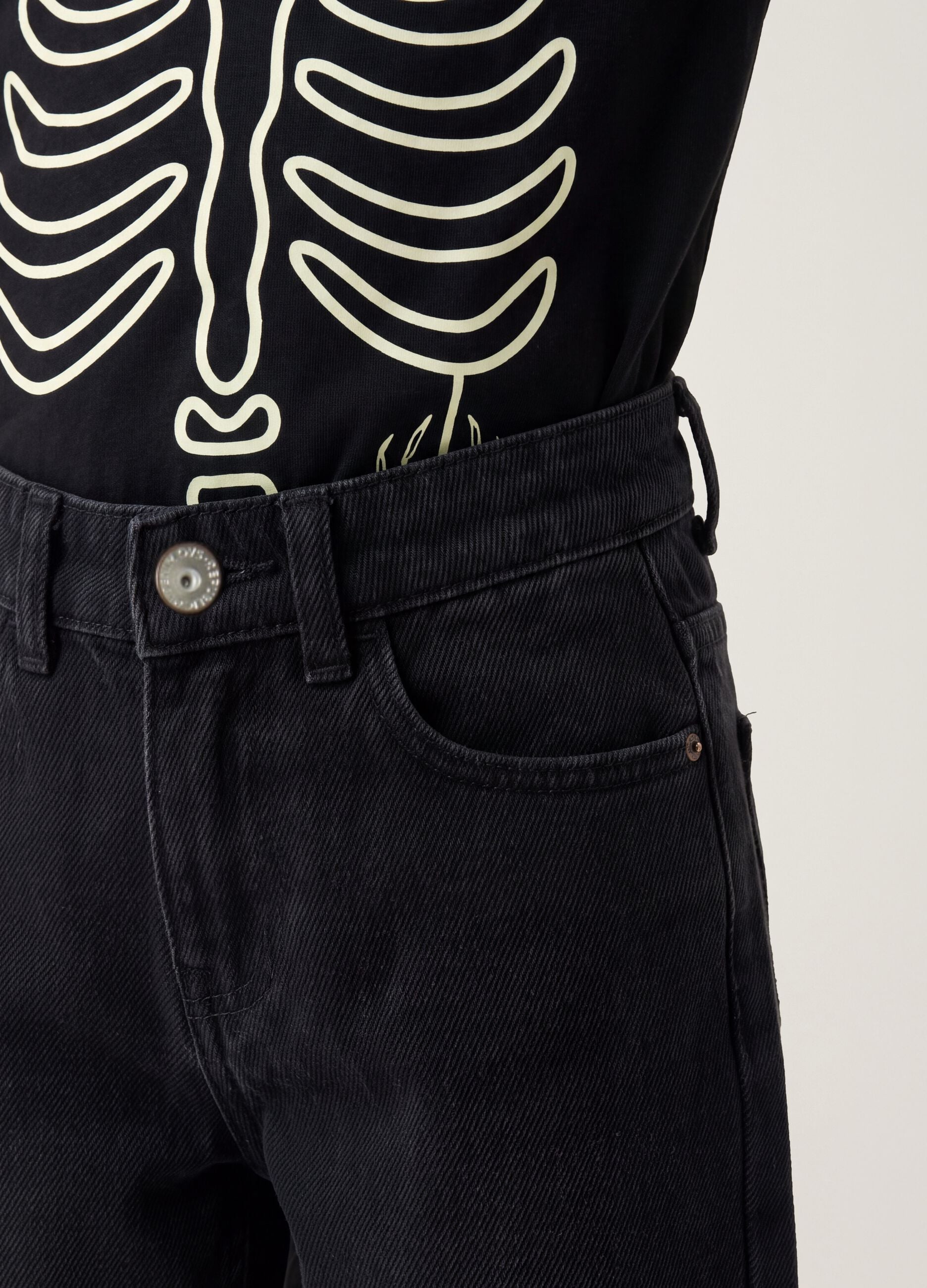 Black wide-leg cotton and viscose blend jeans for boys