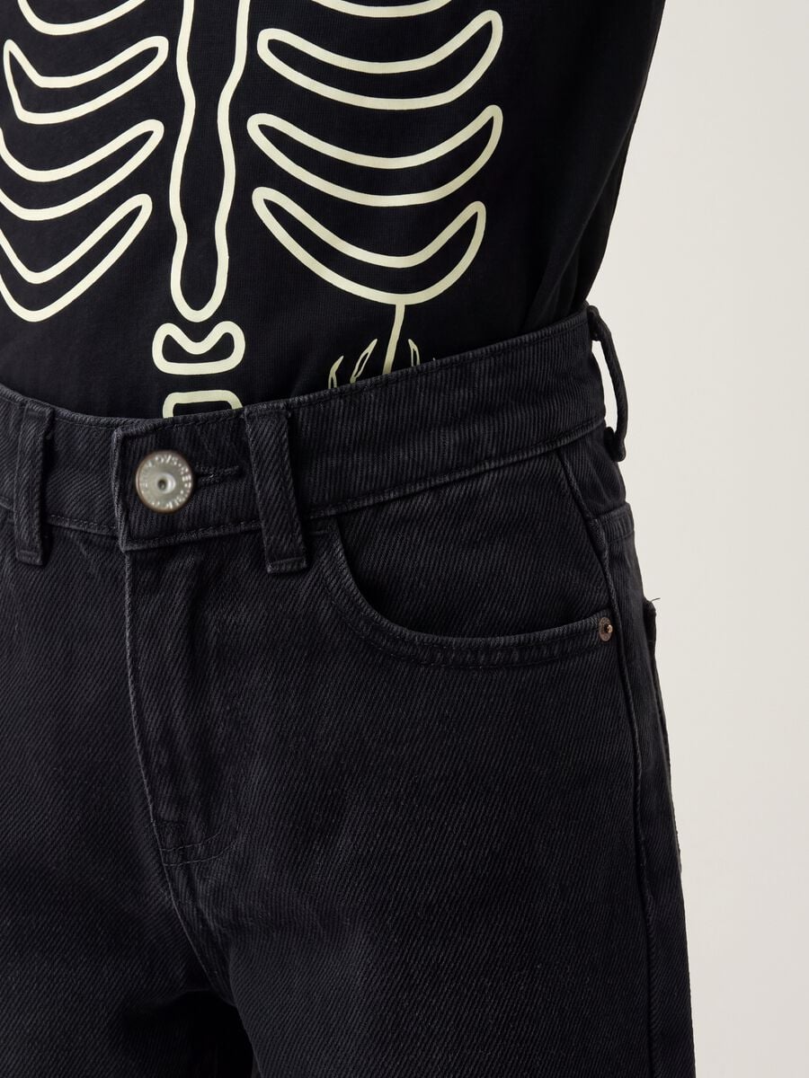 Jeans neri wide leg in misto cotone e viscosa per bambino_2