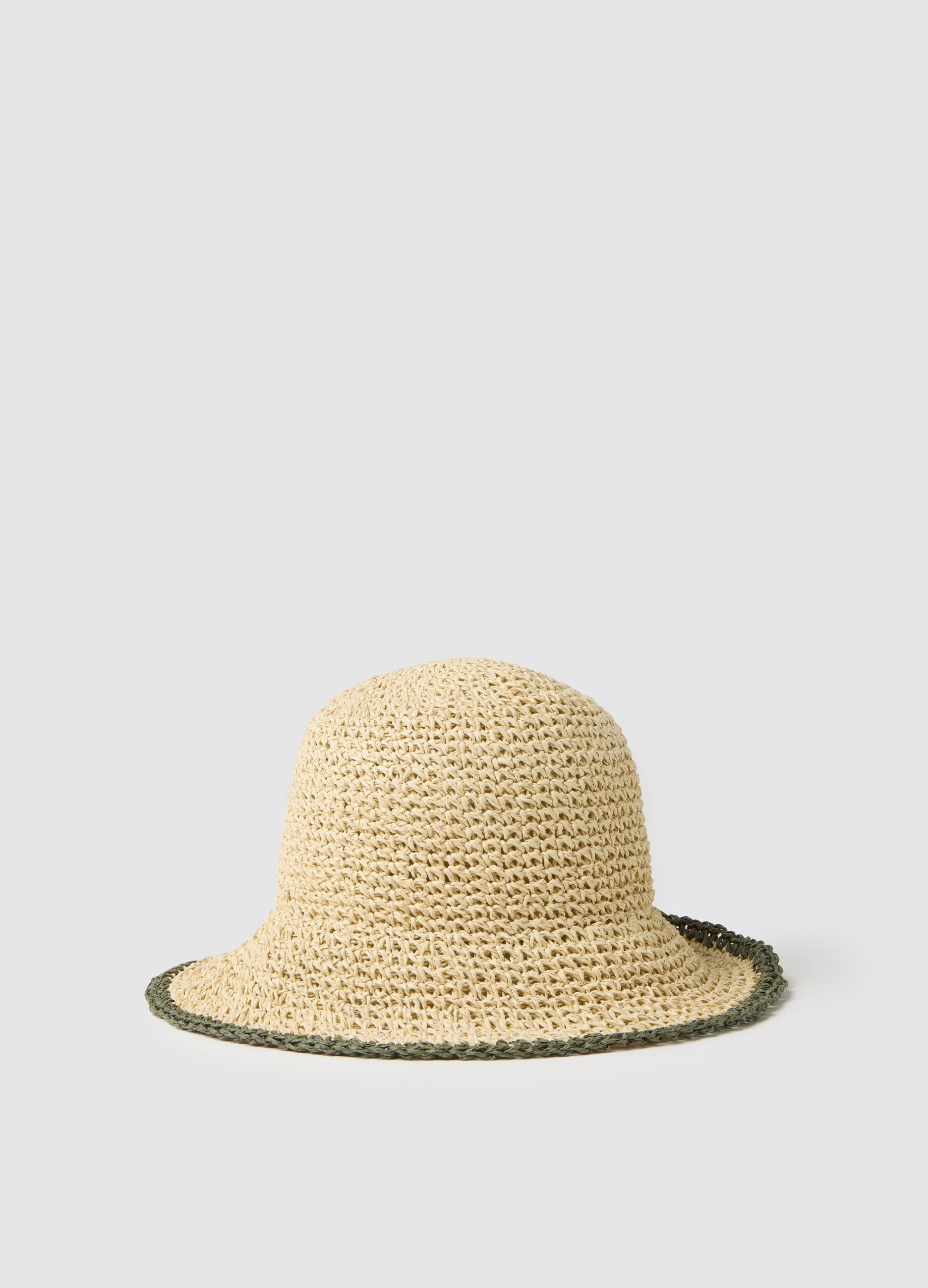 Cappello da donna in puro carta multicolor con bordino verde