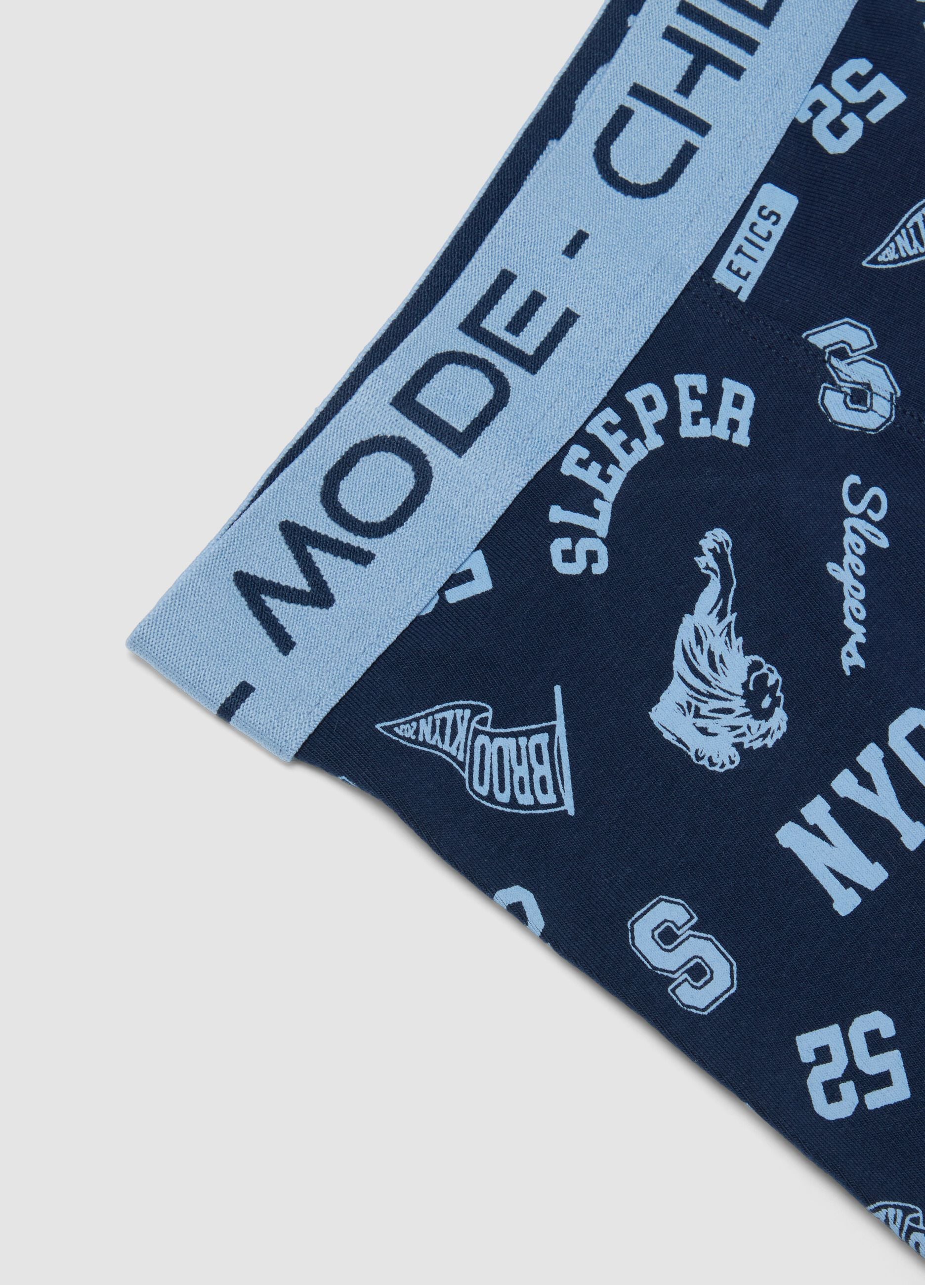 Boxer midi blu in cotone organico elasticizzato con stampa per bambino e ragazzo