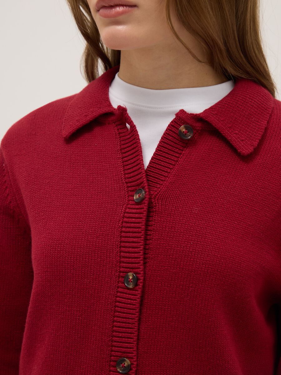 Red polo neck cardigan in pure cotton regular fit_3