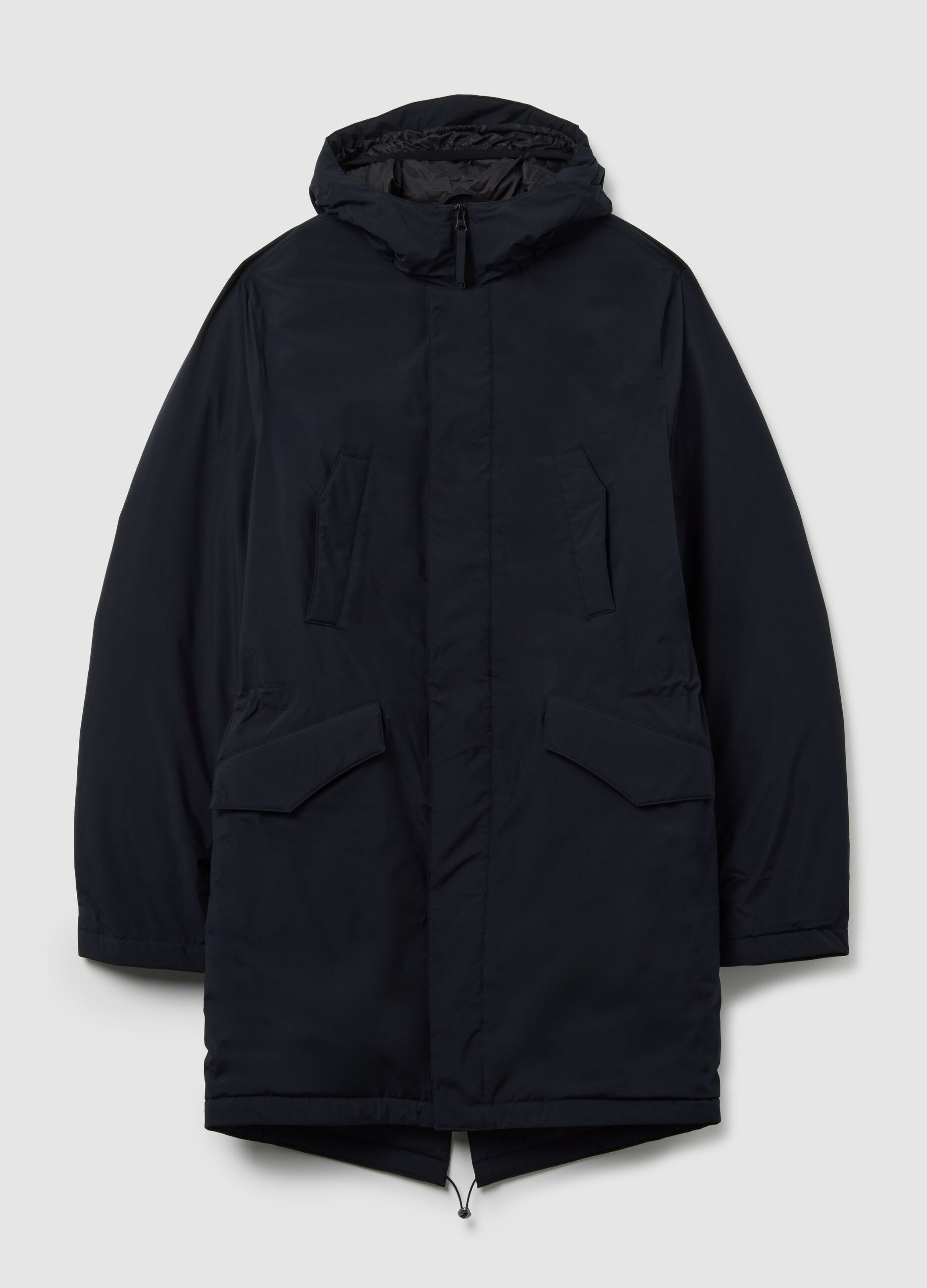 Blue regular fit padded parka with hood and zip