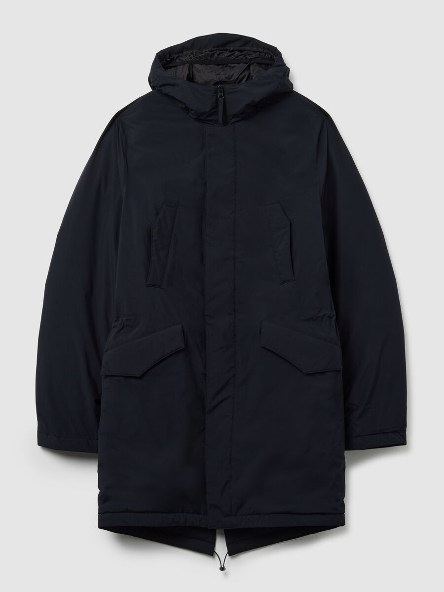 Blue regular fit padded parka with hood and zip_0