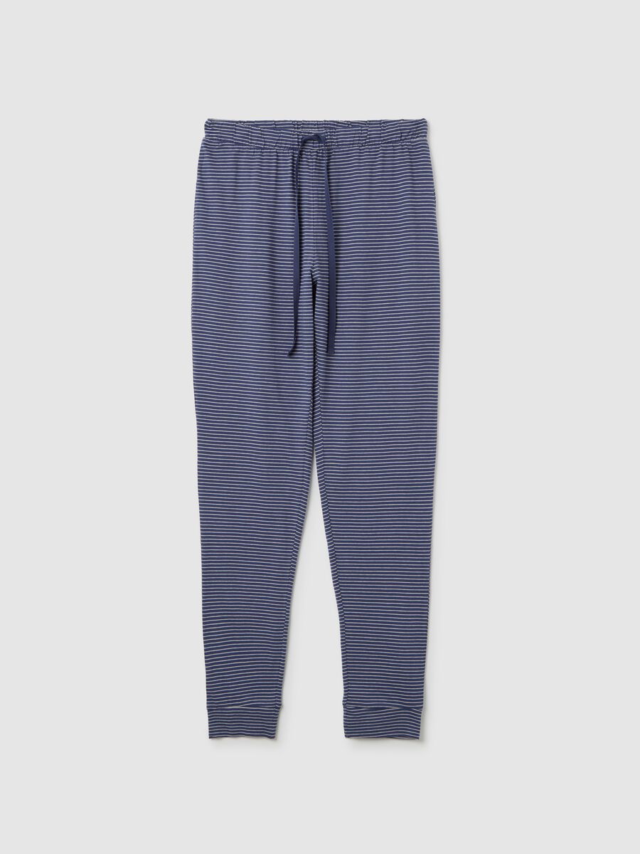 Pantaloni da pigiama in puro cotone blu a righe_0