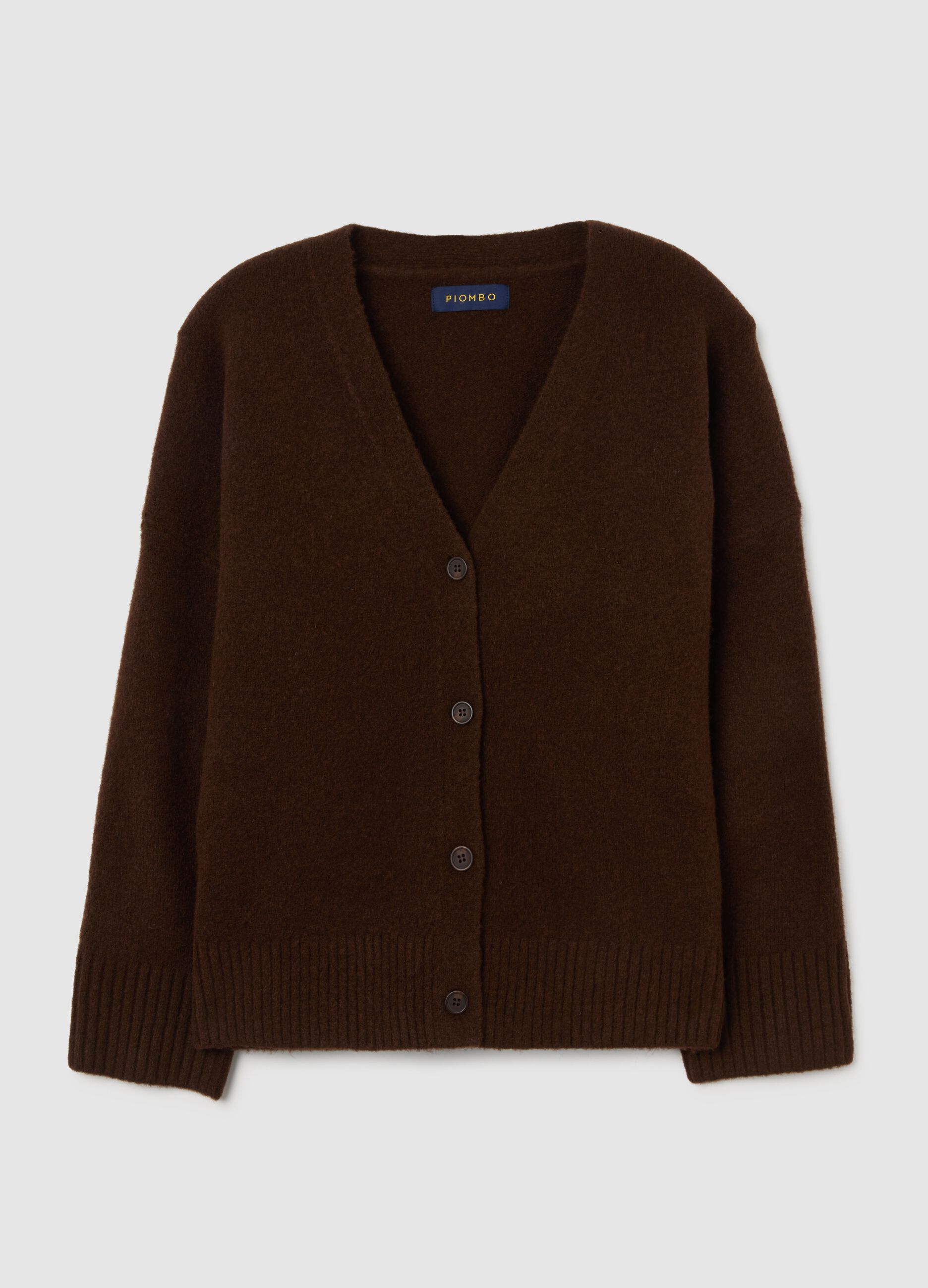 Brown oversized V-neck cardigan with buttons