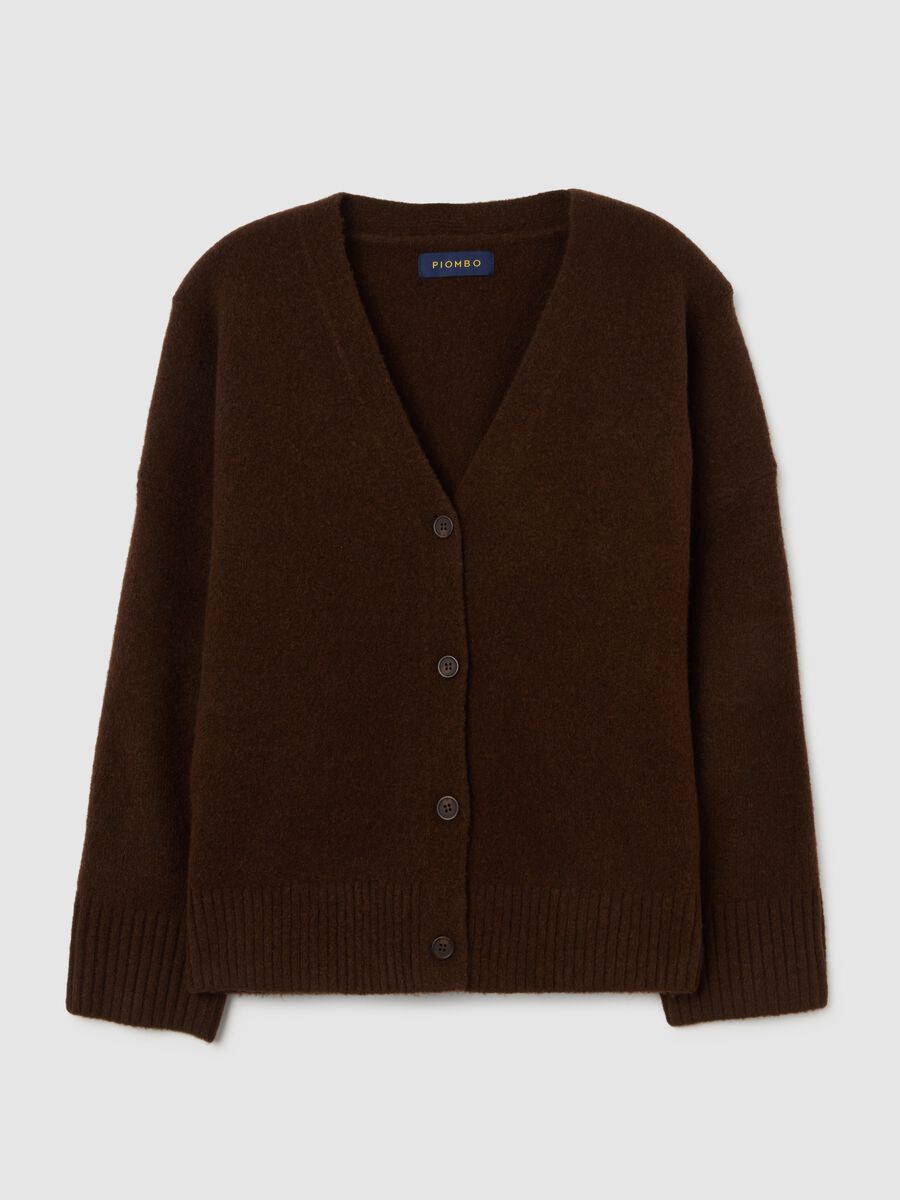 Cardigan marrone vestibilità over con scollo a V e bottoni_0