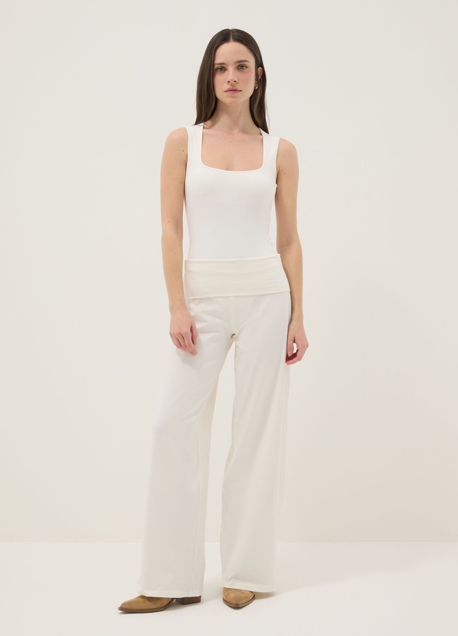White wide leg stretch cotton jogger trousers