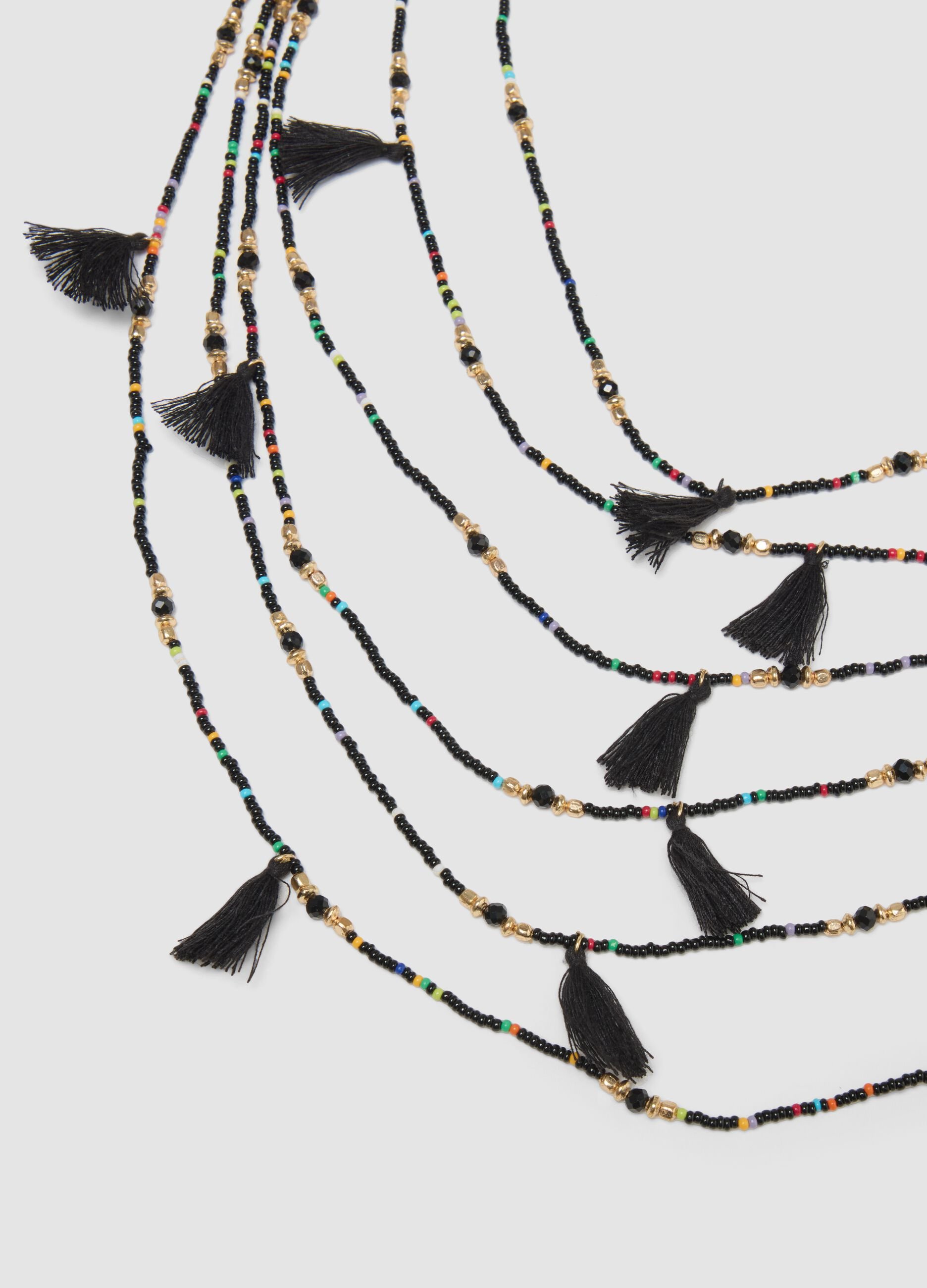 Multicolour necklace with black tassels