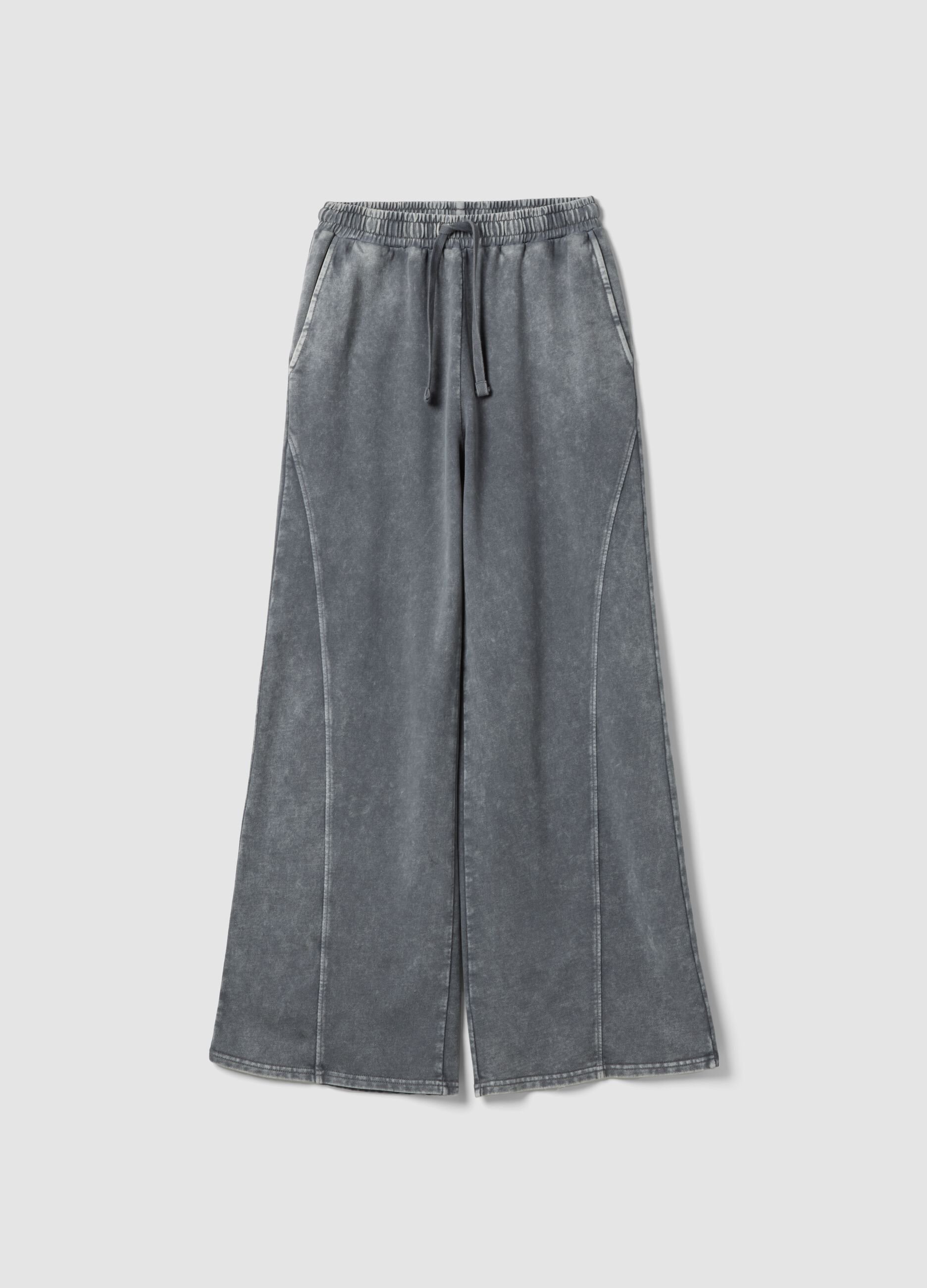 Grey wide leg pure cotton jogger trousers